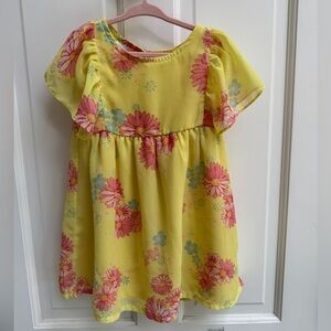 NWOT Toughskins Size 4 Yellow Floral Flowy Chiffon Short Sleeve Dress